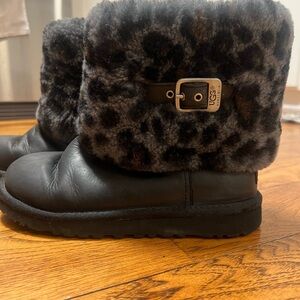 UGG Black and Leopard Print Kids Boots